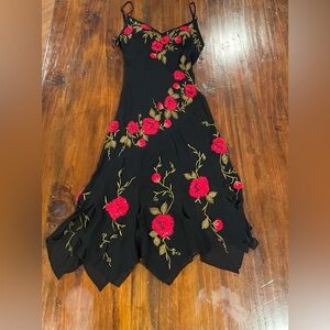 Vintage Sue Wong Silk Beaded Red Rose Embroidered Lace Maxi Dress size 2 petite.